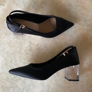 Zara clear heel black pointed toe pumps